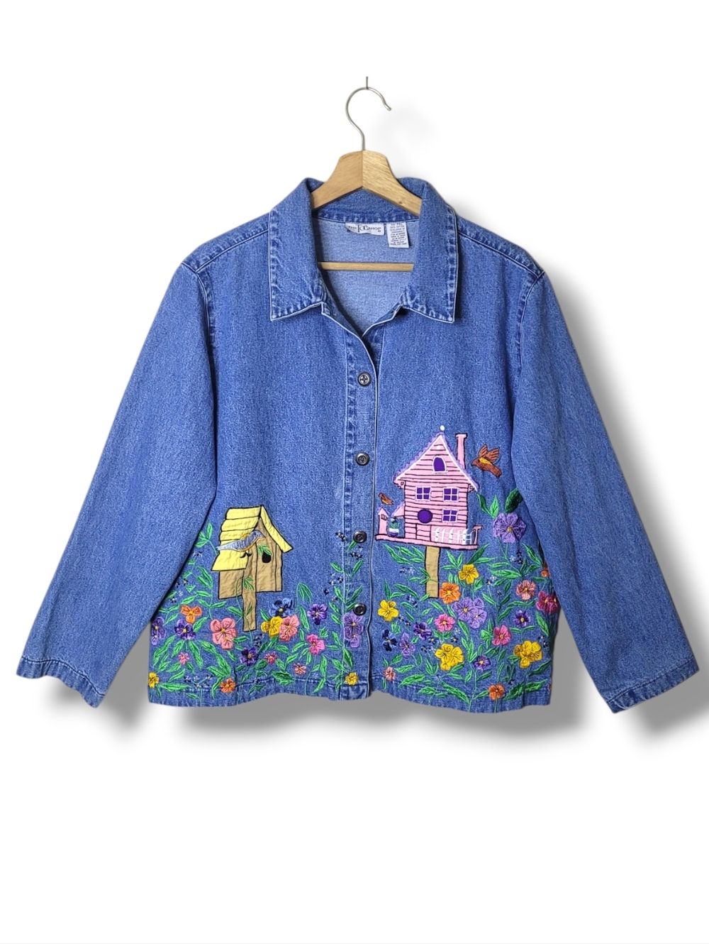 The TOG Shop Denim Embroidered Shirt Size PXL Birds Spring Floral